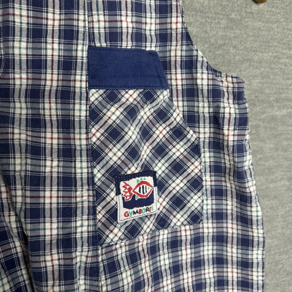 Gymboree Vintage Rainbow Tag 90s Blue Plaid‎ Seersucker Romper Boys Infant 3-6 M